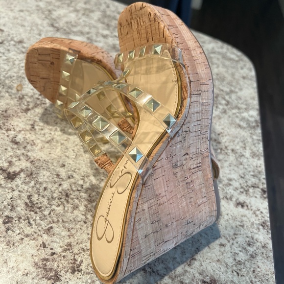 Jessica Simpson Clear and Tan Wedge Sandals - Picture 2 of 2